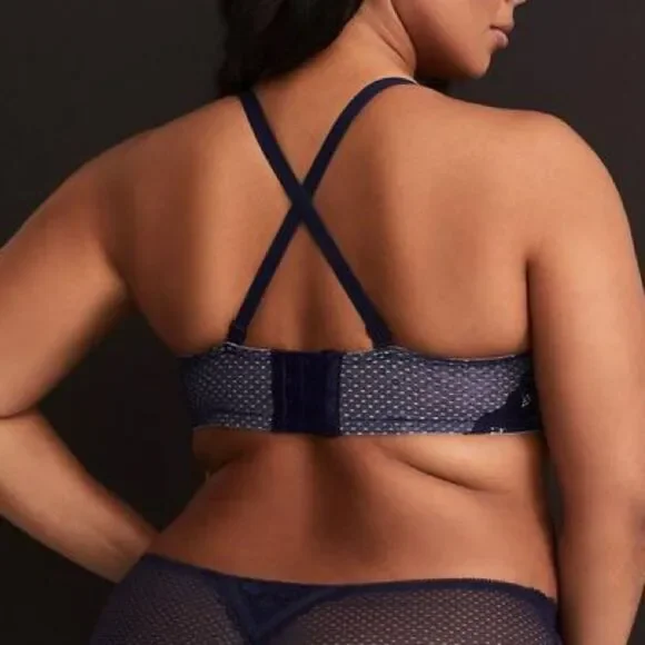 Torrid Bra Women’s 44B Deep Navy Blue Floral Lace Push-Up Demi - Picture 3 of 10
